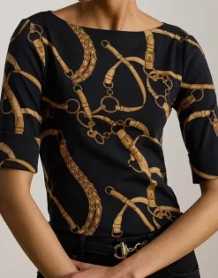 Belting-Print Cotton Boatneck Tee