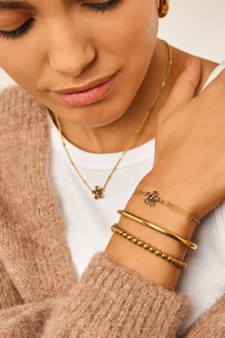 Bracelet dubble chain brown strass flower