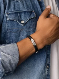 Braided Leather Bracelet with Sterling Silver Detail