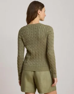 Button-Trim Cable-Knit Sweater