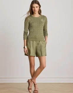 Button-Trim Cable-Knit Sweater