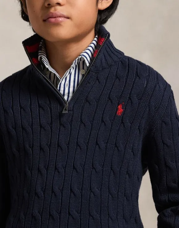 Cable-Knit Cotton Quarter-Zip Sweater