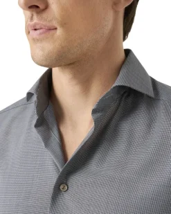 Contemporary Fit Brown Houndstoothmerino Wool Shirt
