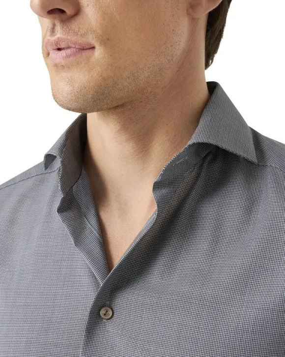 Contemporary Fit Brown Houndstoothmerino Wool Shirt