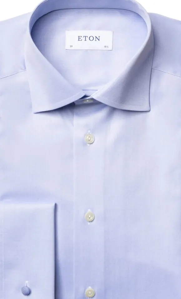 Contemporary Fit Light Blue Signature Twill Shirt - French cuff