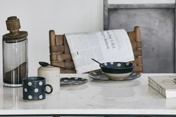 GRAINY saucer/cake plate, dark blue/sand