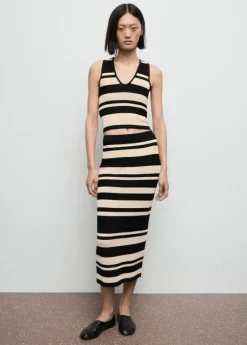 Knitted midi skirt with stripes