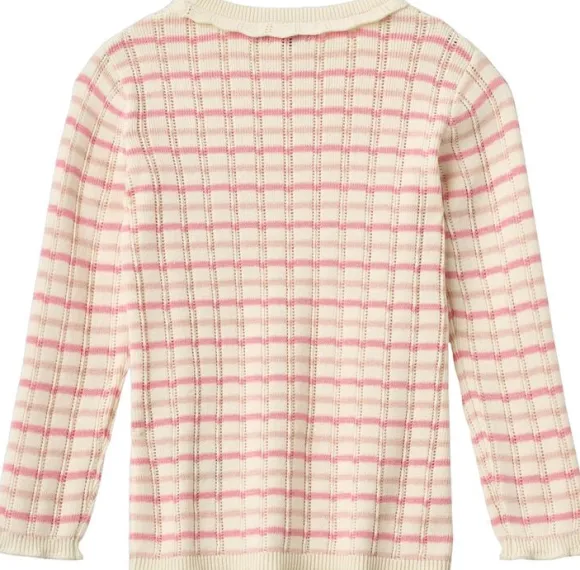 KNITTED STRIPE POINTELLE LS BLOUSE