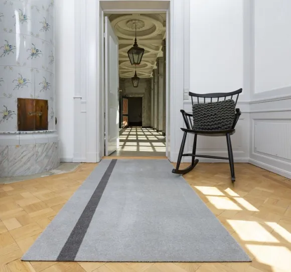Løber, 90x200 cm, stripe vertical lysegrå/steelgrey