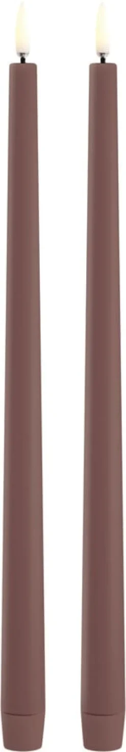 LED slim taper candle, Terracotta, Smooth, 2-pack, 2,3x32 cm