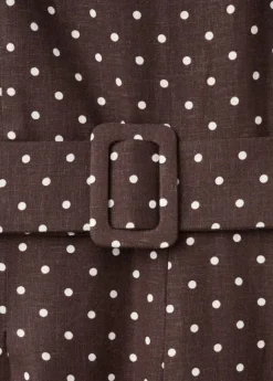 Linen jumpsuit with polka-dot belt