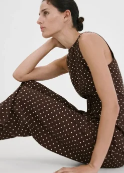 Linen jumpsuit with polka-dot belt