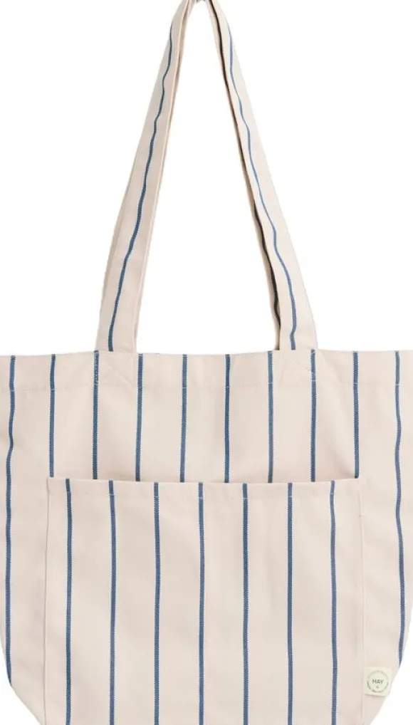 Outdoor Market Tote Bag - Medium - Beige with blue stripe