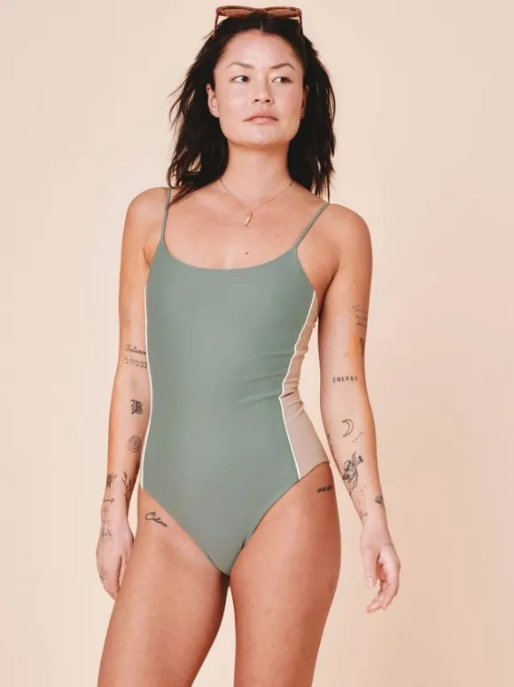 Penida Colorblock badedragt - Army/Sand