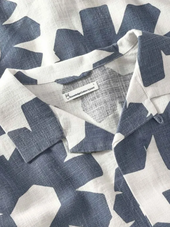 Relaxed linen-mix print short sleeve shirt