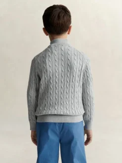 Shield Cotton Cable Half Zip Sweater