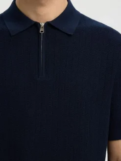 SLHCRAN SS KNIT STRUCTURE ZIP POLO