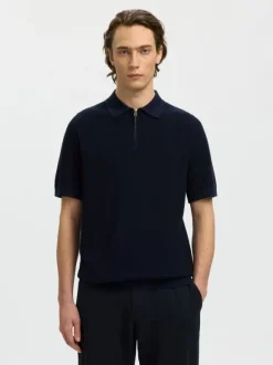 SLHCRAN SS KNIT STRUCTURE ZIP POLO