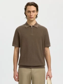 SLHCRAN SS KNIT STRUCTURE ZIP POLO